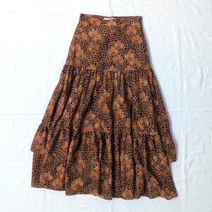 Borgo De Nor Tiered Floral Cheetah Print Maxi Skirt Brown Size UK 10 US 6